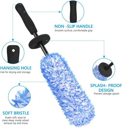 URAQT Felgenbürste Alufelgen, Premium Mikrofaser Felgen Bürste Für Eine Besonders Schonende Reinigung Bis Ins Felgentiefbett, Lange Profi Auto Reinigung Felgenreinigungsbürste (Blau)