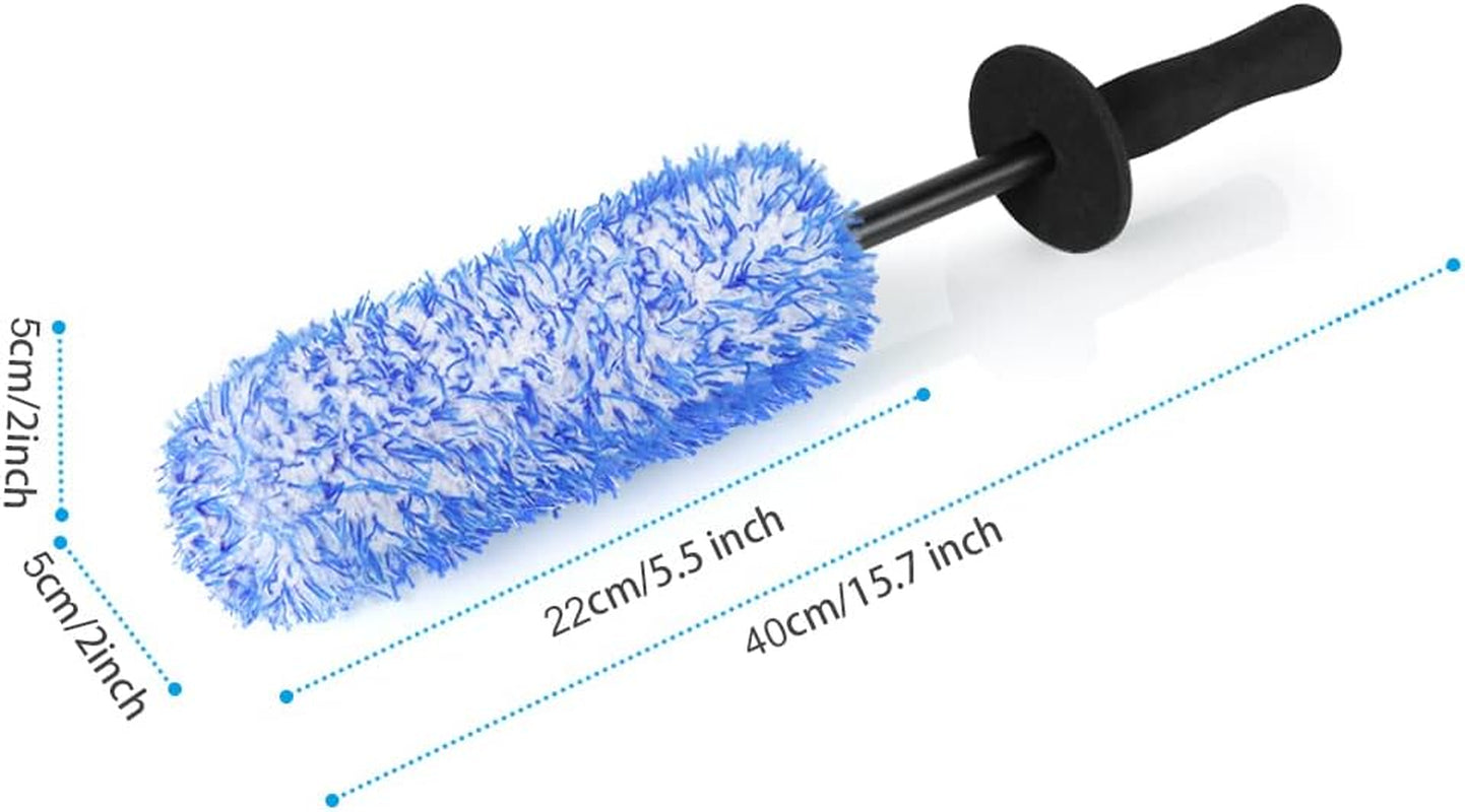 URAQT Felgenbürste Alufelgen, Premium Mikrofaser Felgen Bürste Für Eine Besonders Schonende Reinigung Bis Ins Felgentiefbett, Lange Profi Auto Reinigung Felgenreinigungsbürste (Blau)