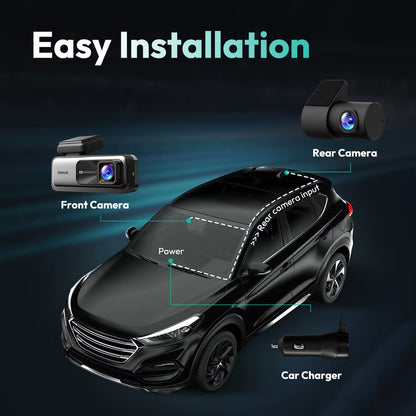 4K HD Dash Cam Front and Rear Dual Channel,170° Ultra Wide Dashcam with ADAS GPS Night Vision,24/7 Parking Loop Recording