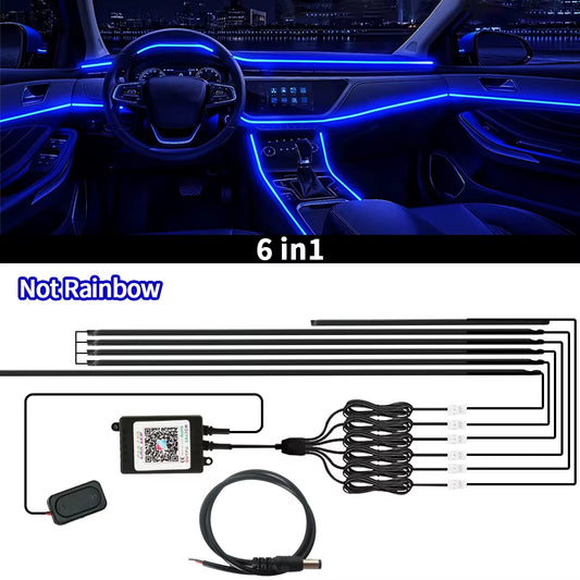 64 Colors RGB Symphony Car Ambient Light 6/10/18 in 1 Interior Acrylic LED Strip Light Decoration Atmosphere Lamp by APP Control