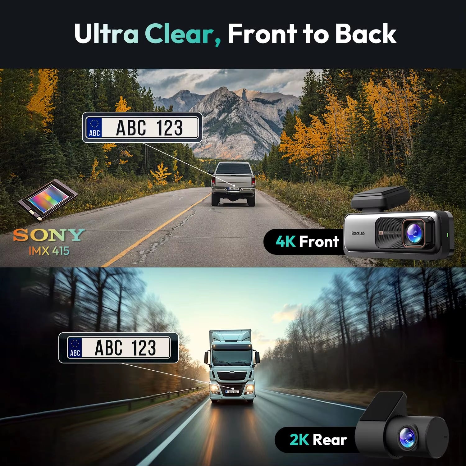 4K HD Dash Cam Front and Rear Dual Channel,170° Ultra Wide Dashcam with ADAS GPS Night Vision,24/7 Parking Loop Recording