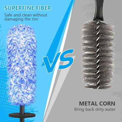 URAQT Felgenbürste Alufelgen, Premium Mikrofaser Felgen Bürste Für Eine Besonders Schonende Reinigung Bis Ins Felgentiefbett, Lange Profi Auto Reinigung Felgenreinigungsbürste (Blau)