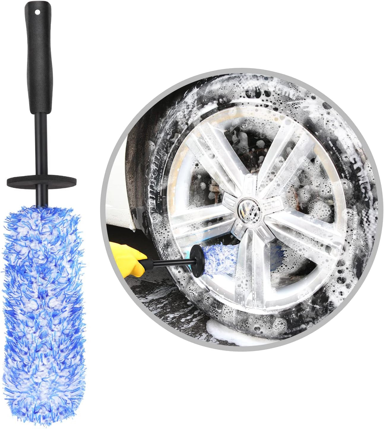 URAQT Felgenbürste Alufelgen, Premium Mikrofaser Felgen Bürste Für Eine Besonders Schonende Reinigung Bis Ins Felgentiefbett, Lange Profi Auto Reinigung Felgenreinigungsbürste (Blau)