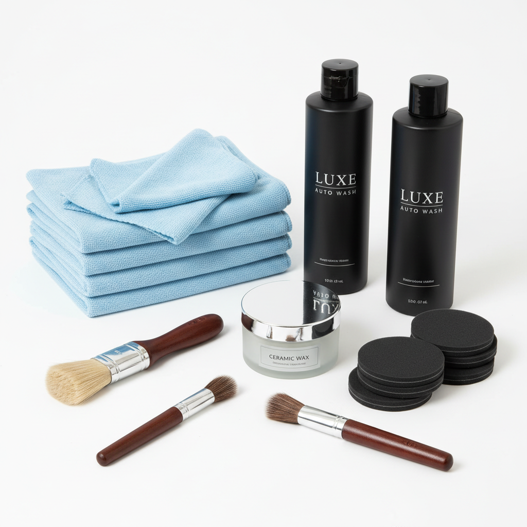 Premium Auto-Reinigungsset Professional mit Mikrofasertüchern, Shampoo und Wachs
