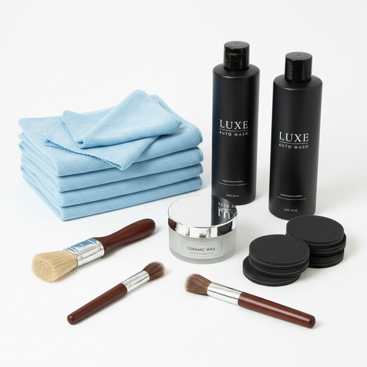 Premium Auto-Reinigungsset Professional mit Mikrofasertüchern, Shampoo und Wachs